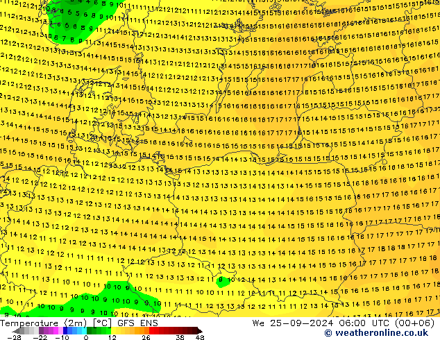 Temperatura (2m) GFS ENS mer 25.09.2024 06 UTC