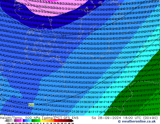 Height/Temp. 500 гПа GFS ENS сб 28.09.2024 18 UTC