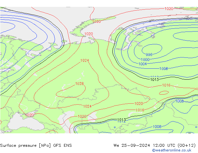 Surface pressure GFS ENS We 25.09.2024 12 UTC