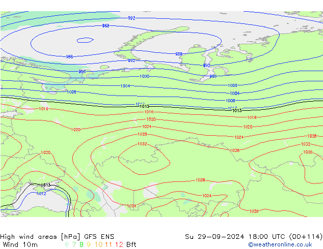 High wind areas GFS ENS Su 29.09.2024 18 UTC