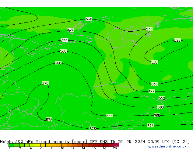 Height 500 гПа Spread GFS ENS чт 26.09.2024 00 UTC