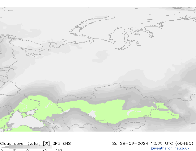 Cloud cover (total) GFS ENS So 28.09.2024 18 UTC