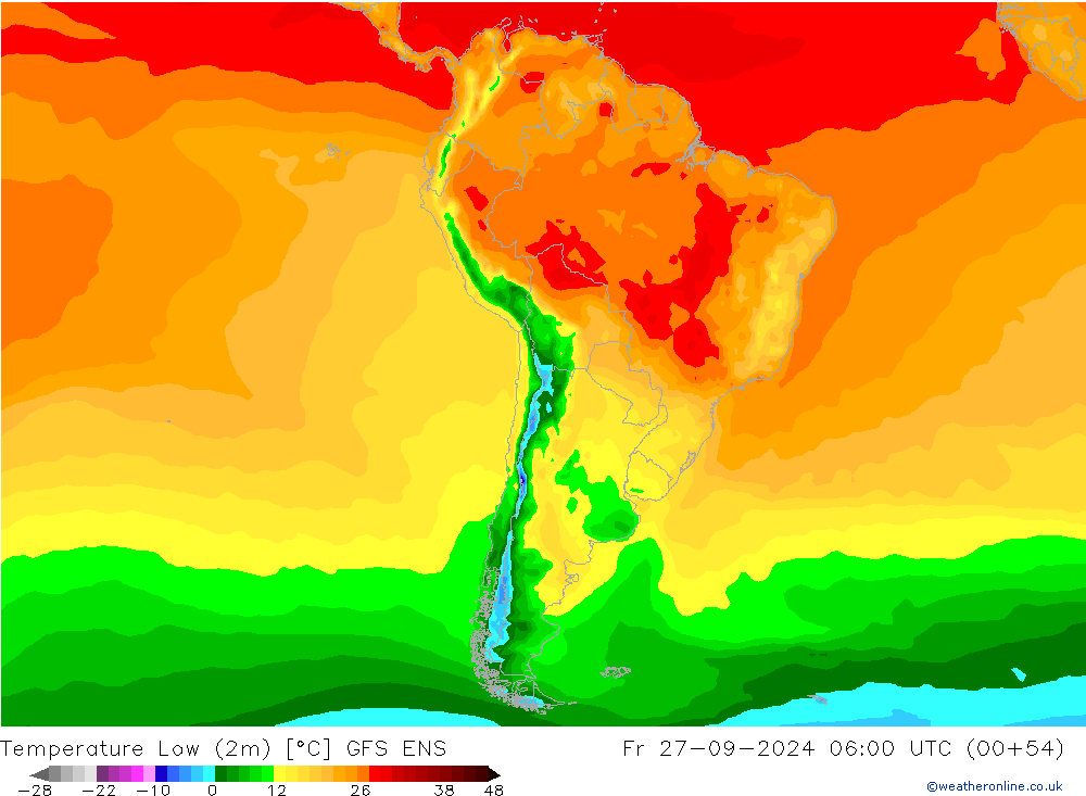 Temperature Low (2m) GFS ENS Fr 27.09.2024 06 UTC