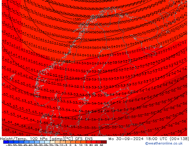 Height/Temp. 100 hPa GFS ENS Mo 30.09.2024 18 UTC