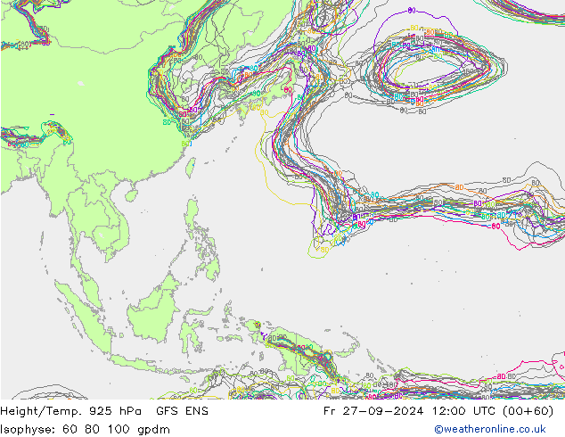 Height/Temp. 925 hPa GFS ENS Fr 27.09.2024 12 UTC