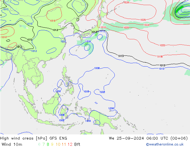 High wind areas GFS ENS We 25.09.2024 06 UTC