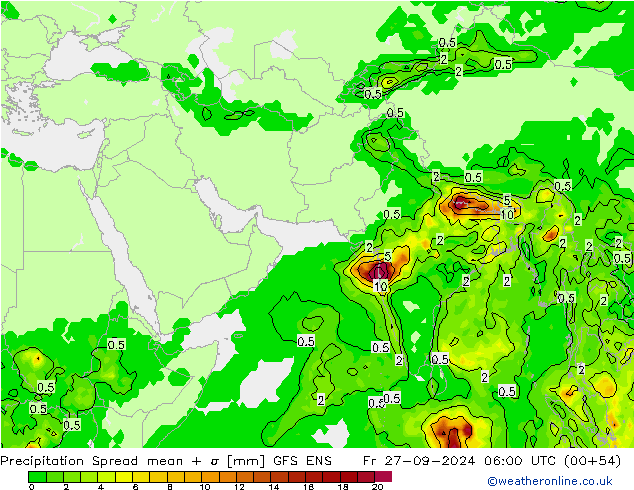 Precipitation Spread GFS ENS Fr 27.09.2024 06 UTC