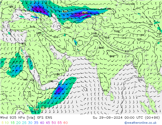 wiatr 925 hPa GFS ENS nie. 29.09.2024 00 UTC