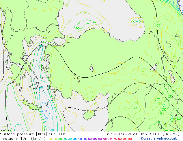 Isotachs (kph) GFS ENS ven 27.09.2024 06 UTC