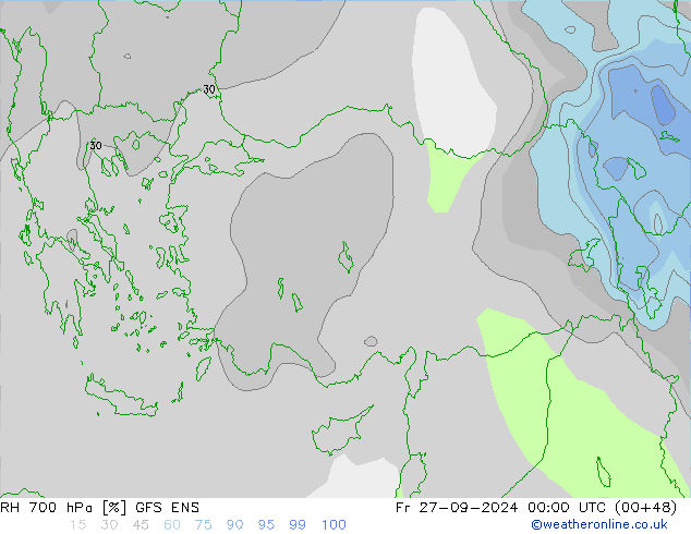 RH 700 hPa GFS ENS ven 27.09.2024 00 UTC