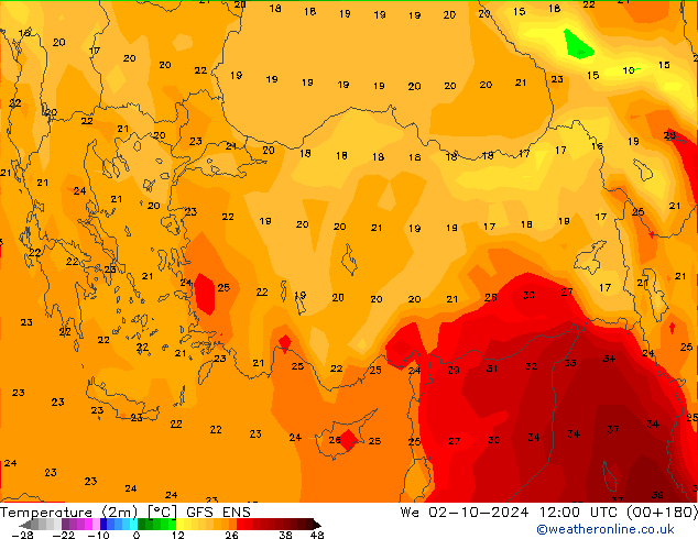 température (2m) GFS ENS mer 02.10.2024 12 UTC