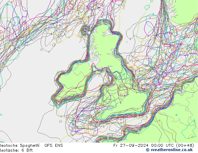 Eşrüzgar Hızları Spaghetti GFS ENS Cu 27.09.2024 00 UTC