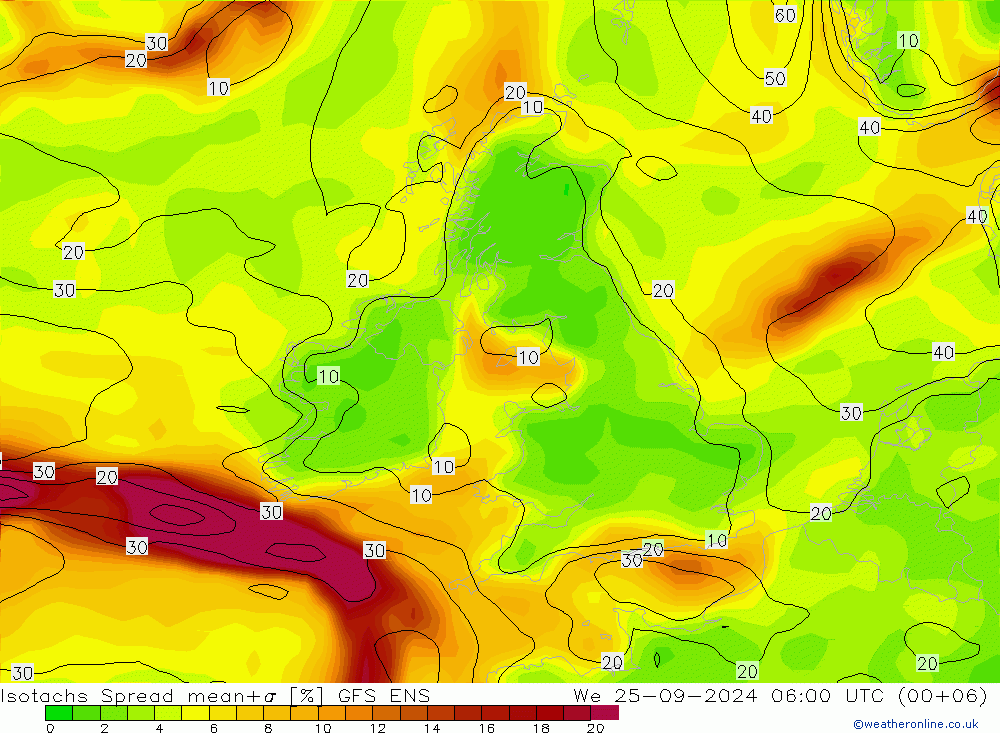 Isotachs Spread GFS ENS mer 25.09.2024 06 UTC