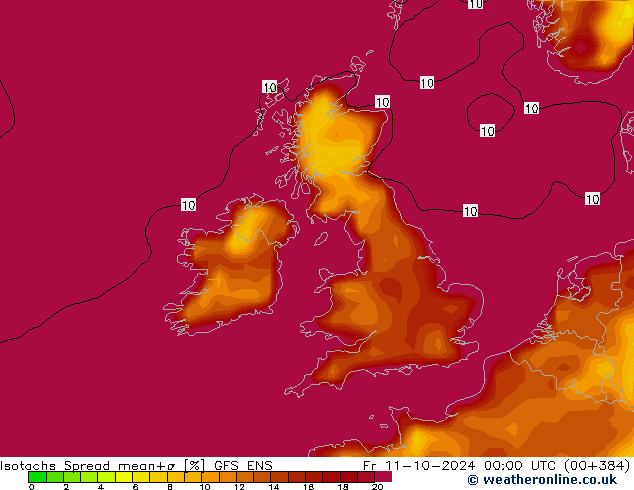 Isotachs Spread GFS ENS Fr 11.10.2024 00 UTC