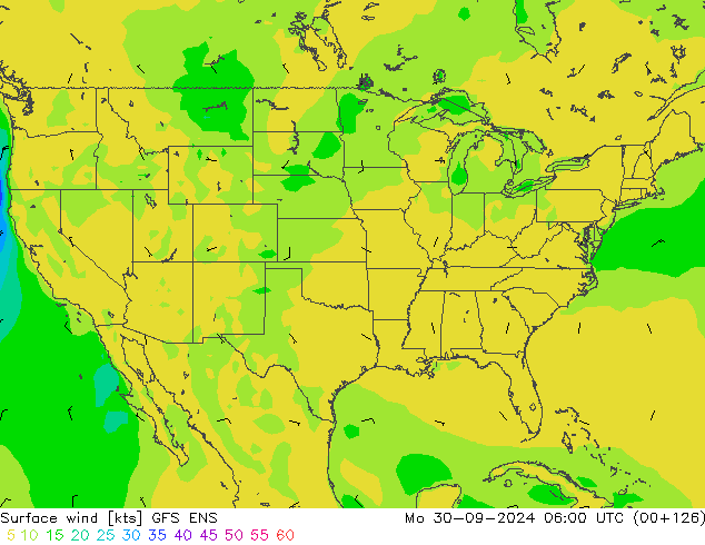 ветер 10 m GFS ENS пн 30.09.2024 06 UTC