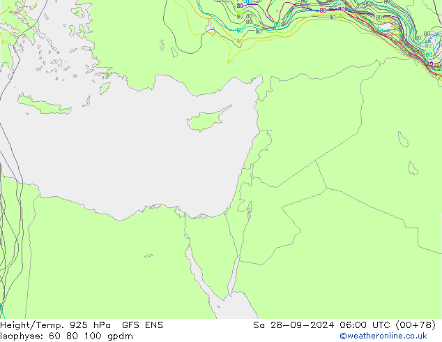 Hoogte/Temp. 925 hPa GFS ENS za 28.09.2024 06 UTC