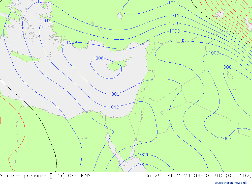 Pressione al suolo GFS ENS dom 29.09.2024 06 UTC