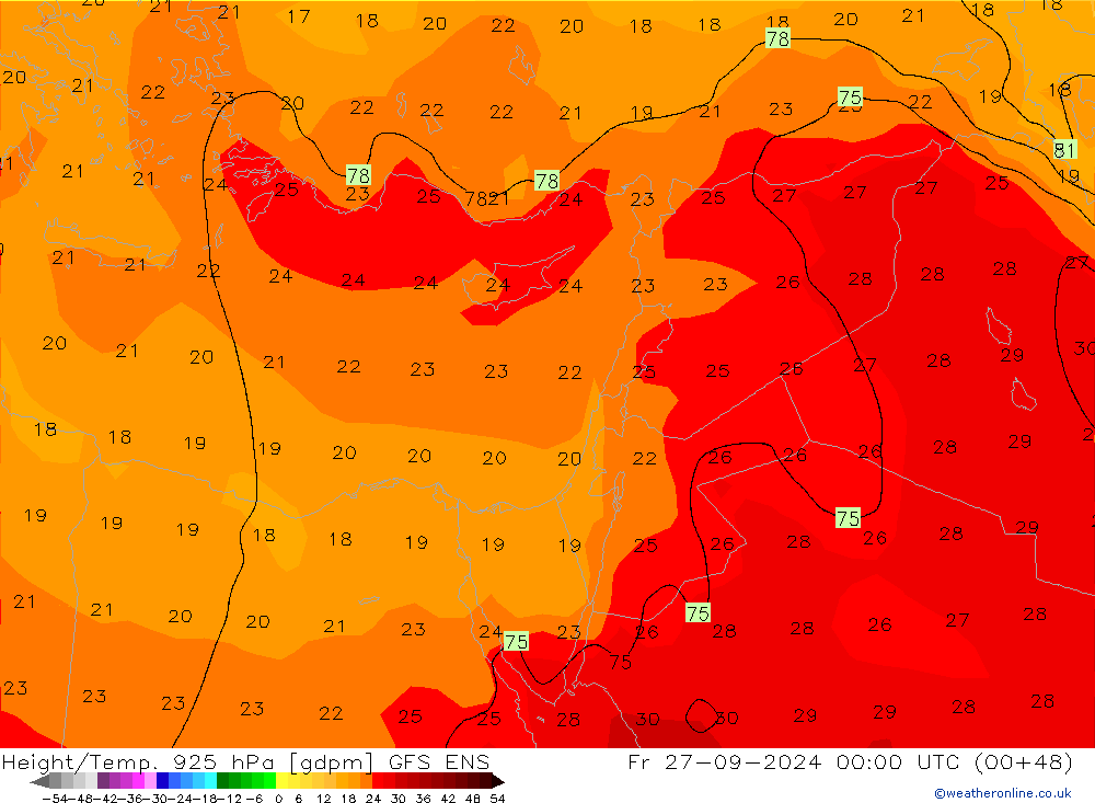 Height/Temp. 925 hPa GFS ENS Pá 27.09.2024 00 UTC