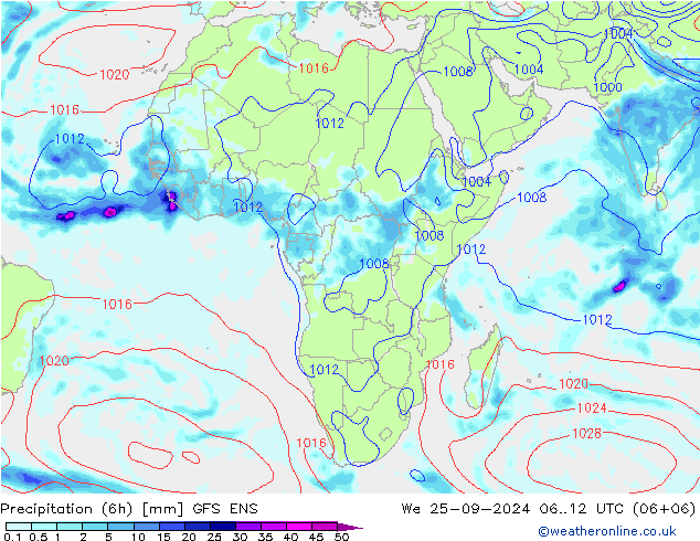 Precipitation (6h) GFS ENS We 25.09.2024 12 UTC