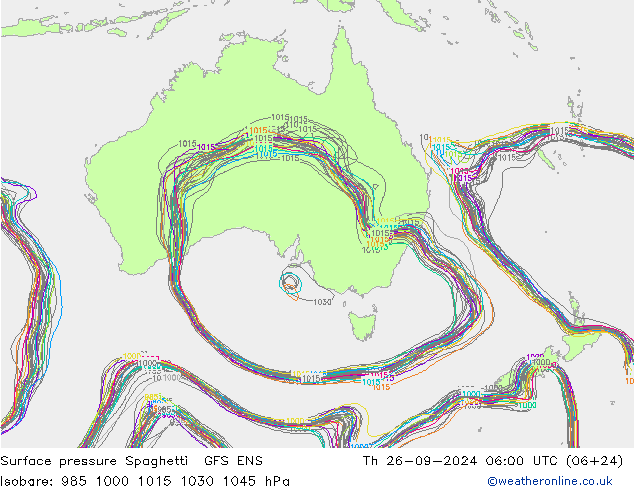 Surface pressure Spaghetti GFS ENS Th 26.09.2024 06 UTC