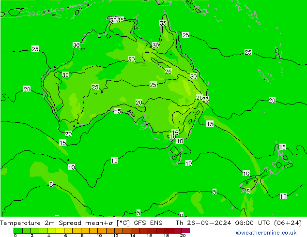 Temperatura 2m Spread GFS ENS Qui 26.09.2024 06 UTC