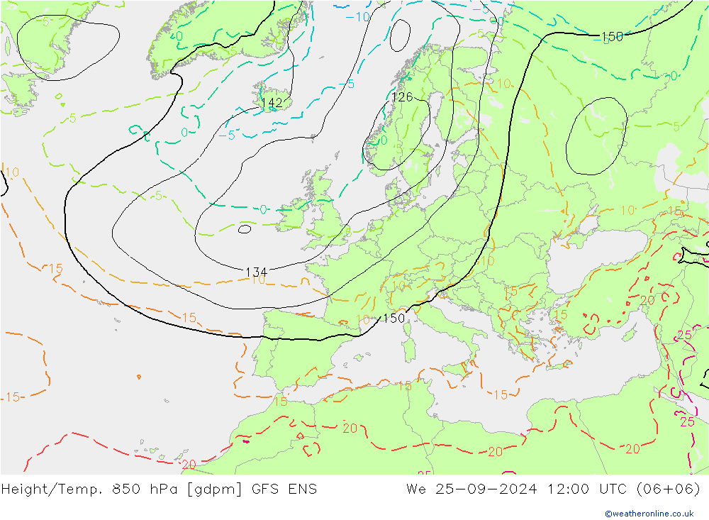 Height/Temp. 850 гПа GFS ENS ср 25.09.2024 12 UTC