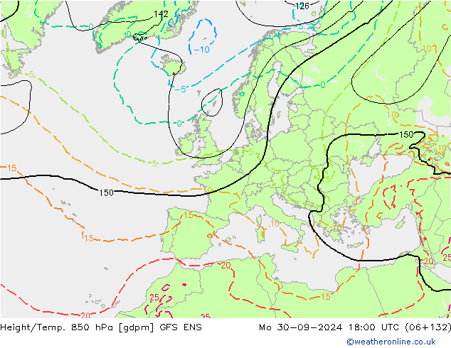 Geop./Temp. 850 hPa GFS ENS lun 30.09.2024 18 UTC