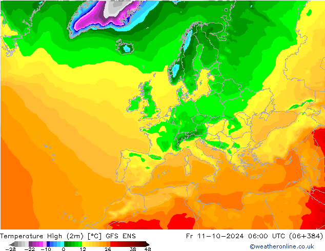 Temperature High (2m) GFS ENS Fr 11.10.2024 06 UTC