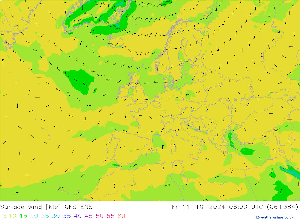 Surface wind GFS ENS Fr 11.10.2024 06 UTC