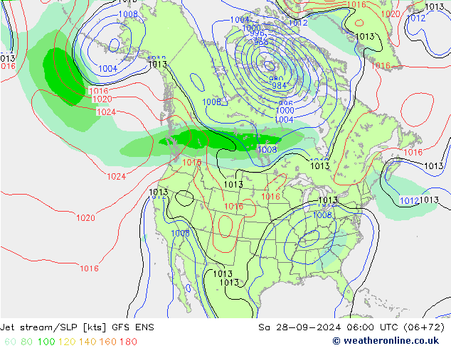 джет/приземное давление GFS ENS сб 28.09.2024 06 UTC