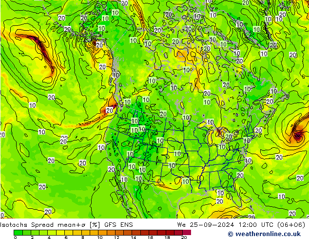 Isotachs Spread GFS ENS mer 25.09.2024 12 UTC