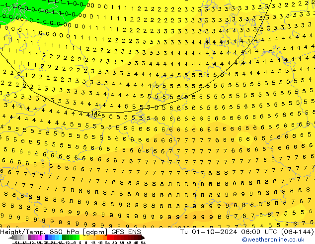 Yükseklik/Sıc. 850 hPa GFS ENS Sa 01.10.2024 06 UTC