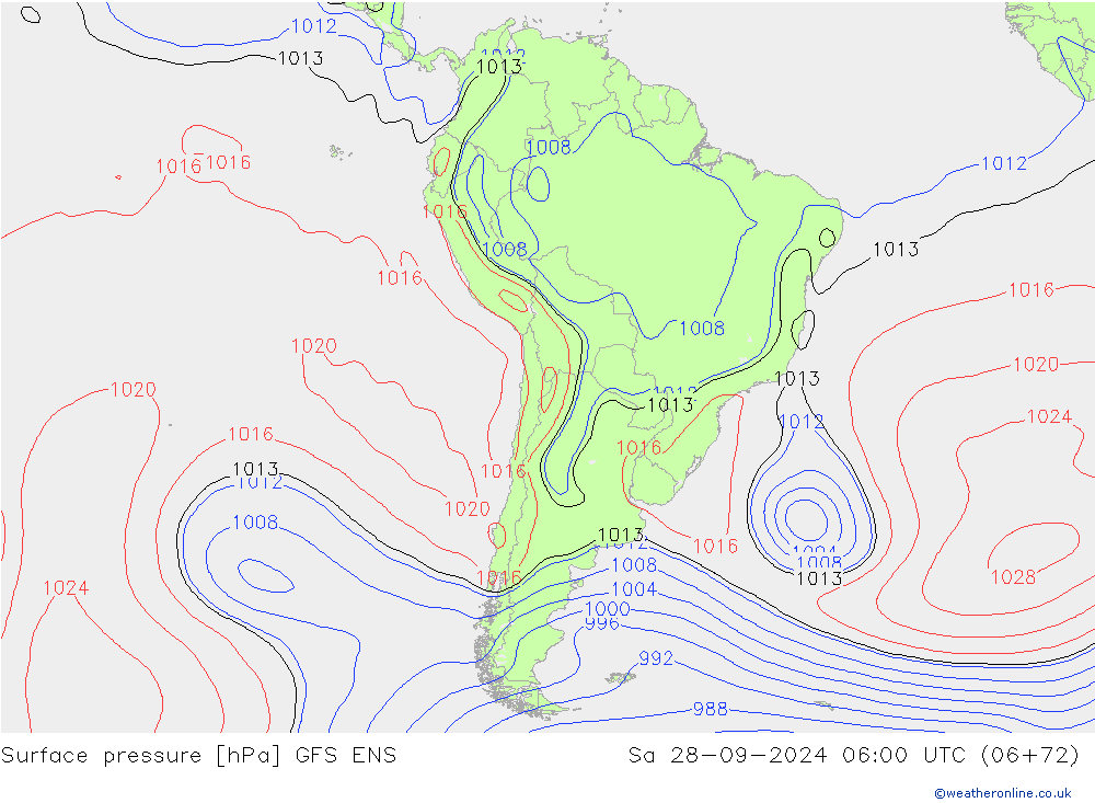 pressão do solo GFS ENS Sáb 28.09.2024 06 UTC