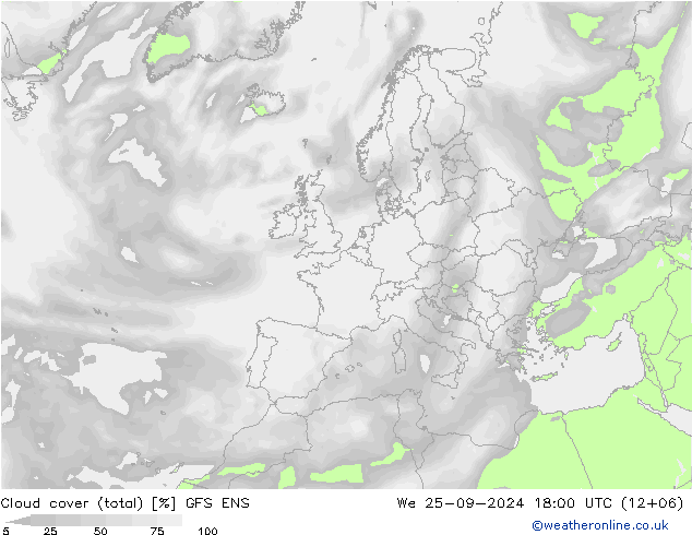 Cloud cover (total) GFS ENS St 25.09.2024 18 UTC