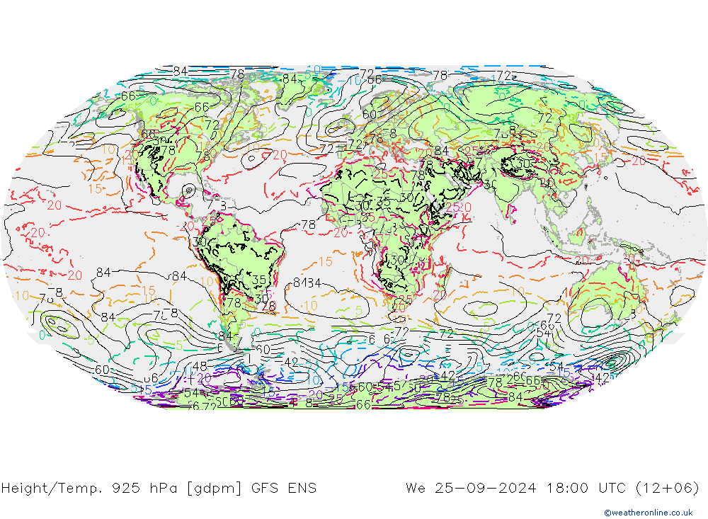 Height/Temp. 925 гПа GFS ENS ср 25.09.2024 18 UTC