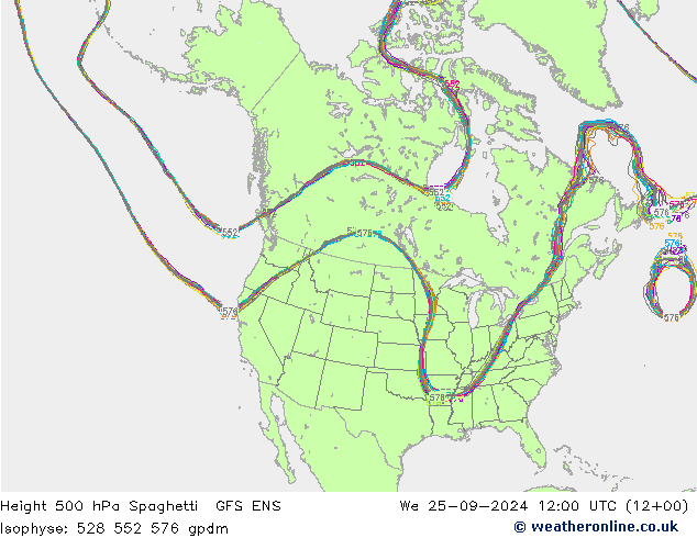 Height 500 гПа Spaghetti GFS ENS ср 25.09.2024 12 UTC