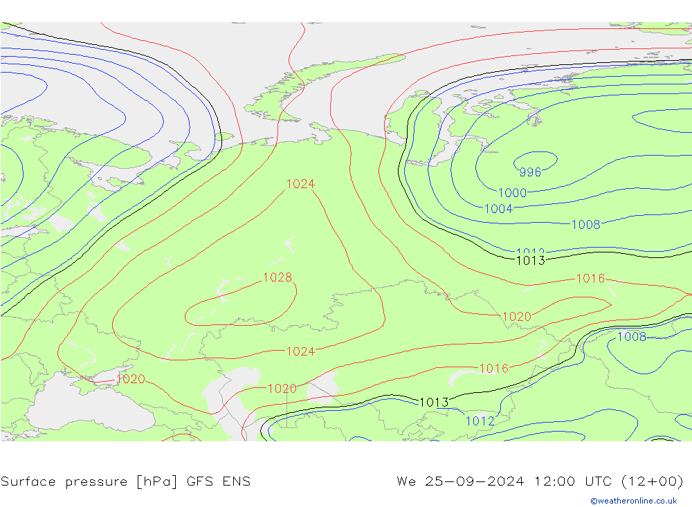 Atmosférický tlak GFS ENS St 25.09.2024 12 UTC