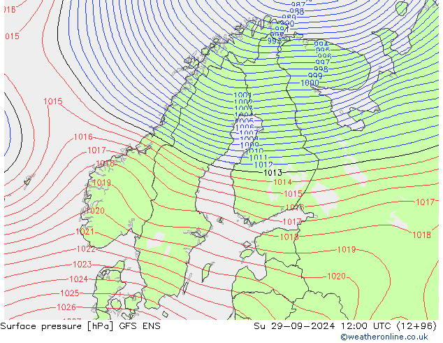 Pressione al suolo GFS ENS dom 29.09.2024 12 UTC