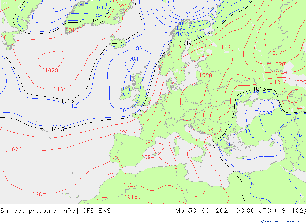 Presión superficial GFS ENS lun 30.09.2024 00 UTC