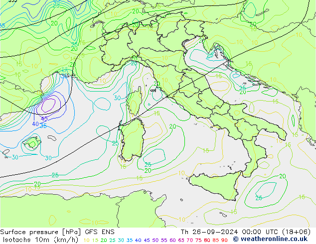 Isotachs (kph) GFS ENS Čt 26.09.2024 00 UTC