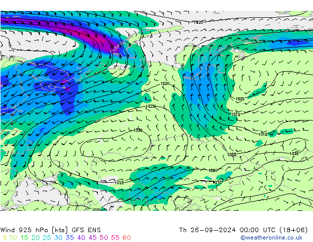 Wind 925 hPa GFS ENS Th 26.09.2024 00 UTC