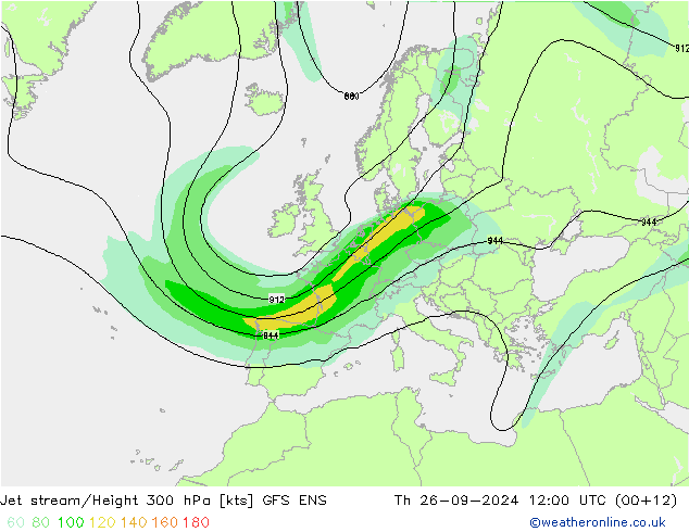 Corriente en chorro GFS ENS jue 26.09.2024 12 UTC