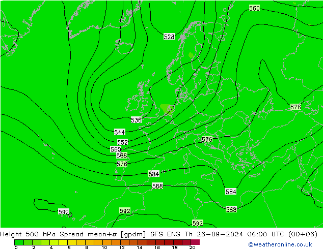 Height 500 гПа Spread GFS ENS чт 26.09.2024 06 UTC