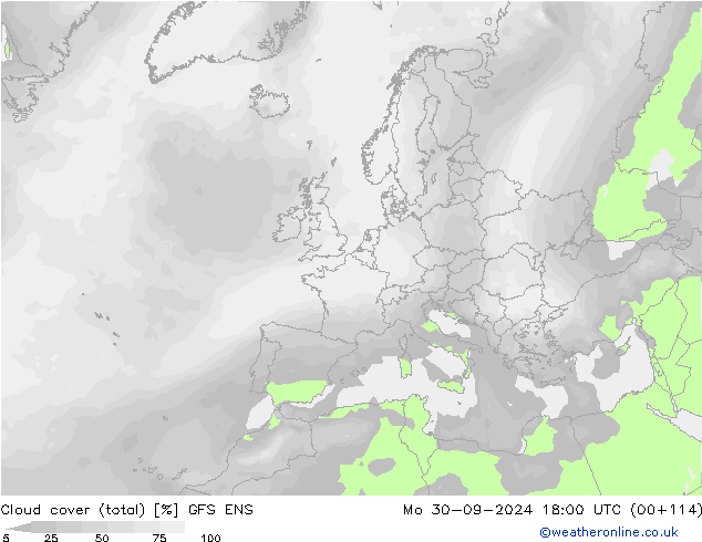 Cloud cover (total) GFS ENS Mo 30.09.2024 18 UTC