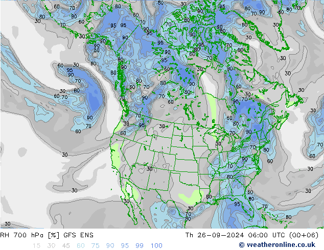 RH 700 hPa GFS ENS Qui 26.09.2024 06 UTC