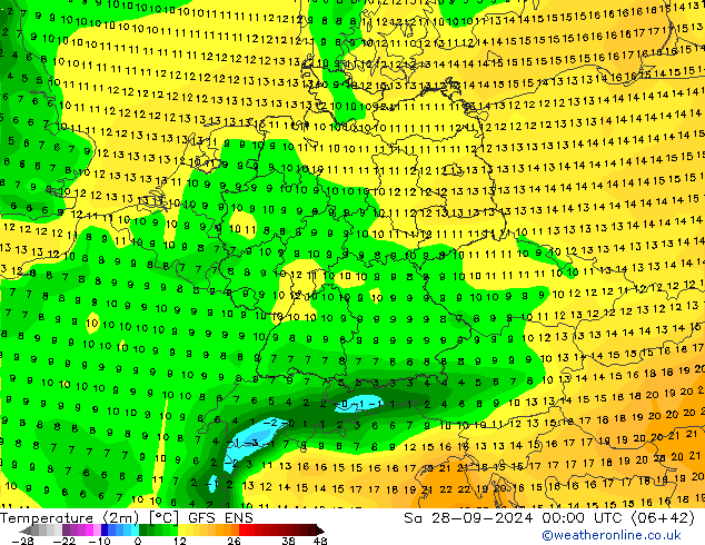 Temperatura (2m) GFS ENS sáb 28.09.2024 00 UTC