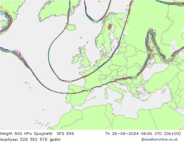 Height 500 hPa Spaghetti GFS ENS Th 26.09.2024 06 UTC