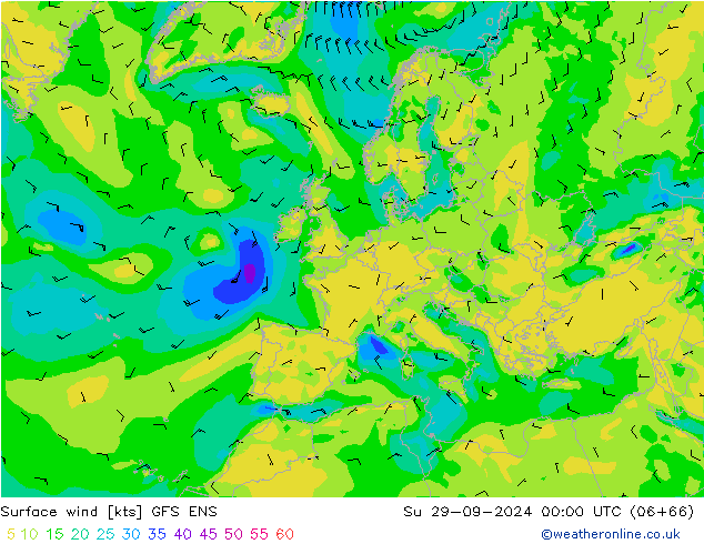 Vent 10 m GFS ENS dim 29.09.2024 00 UTC