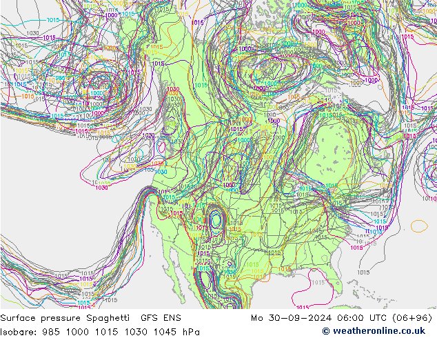 pression de l'air Spaghetti GFS ENS lun 30.09.2024 06 UTC