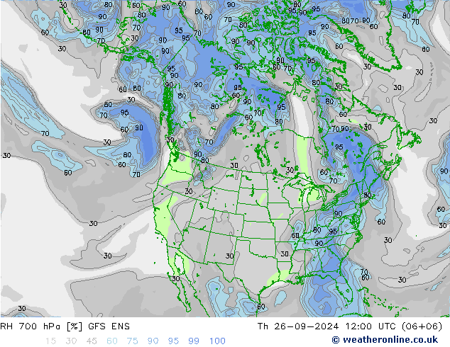 RH 700 hPa GFS ENS czw. 26.09.2024 12 UTC